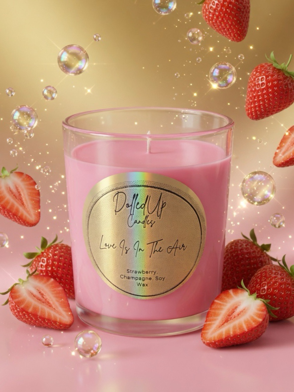 9oz Strawberry Champagne Scented Soy Wax Candle - Picture 3 of 3